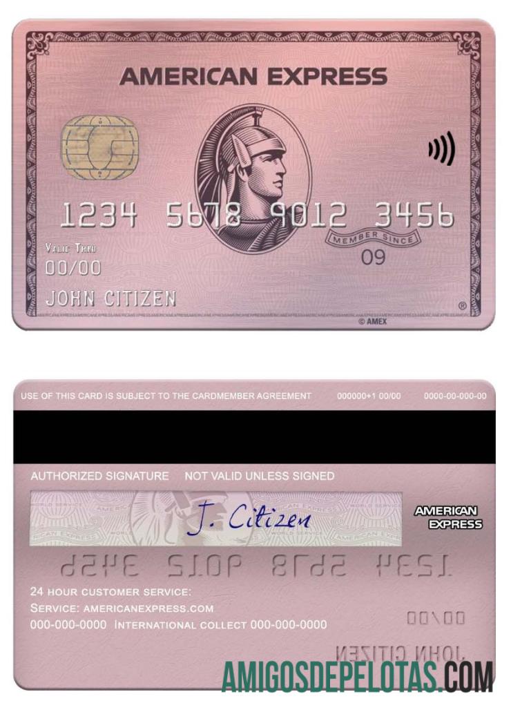 Cartão American Express Rose Gold dos EUA Indiana Center Bank amostra